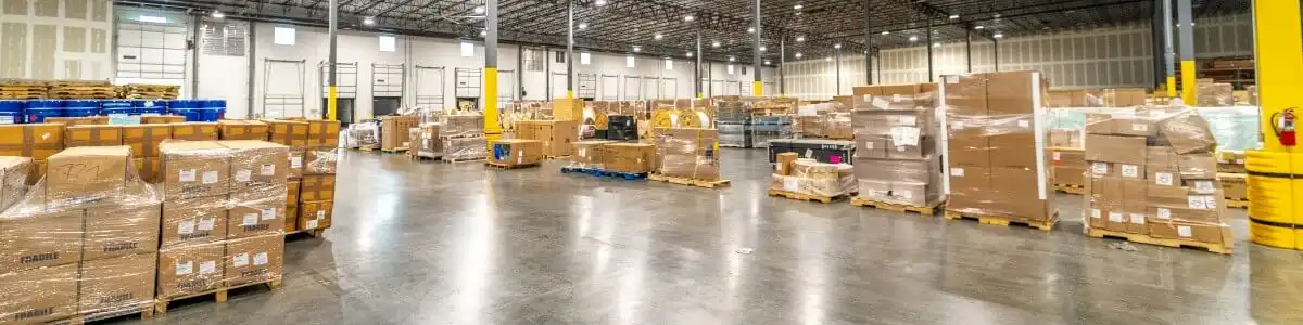 Boxes on pallets in warehouse in Dallas.