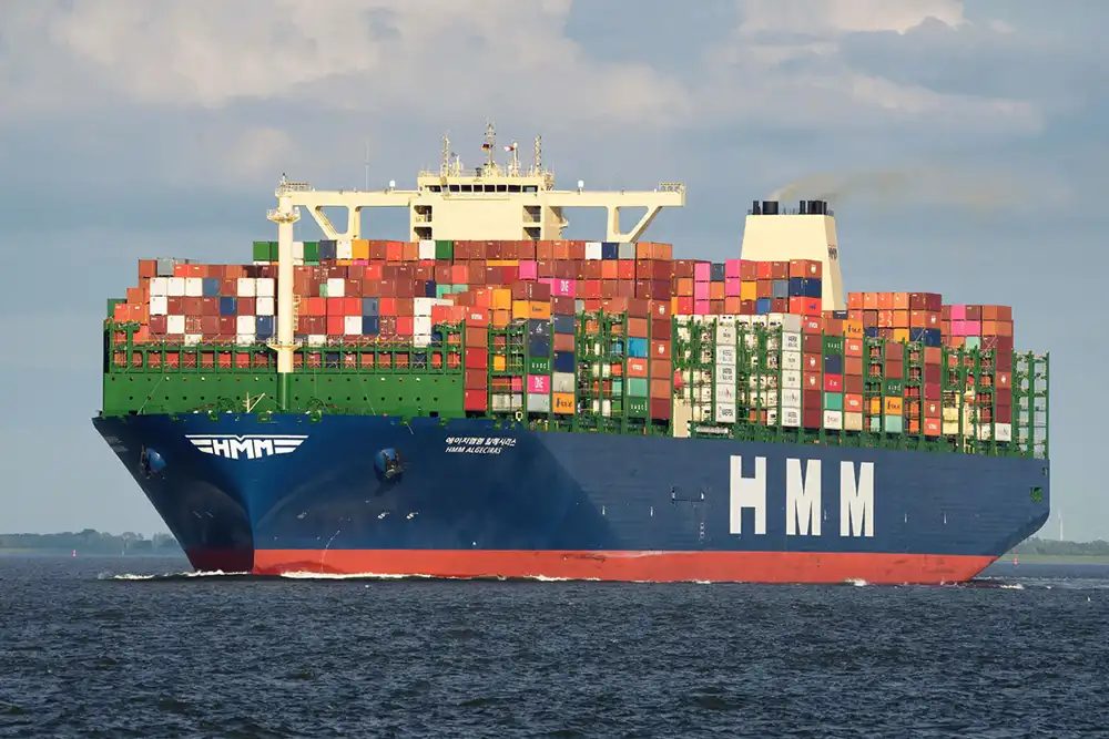 Container ship carrying intermodal containers for international export